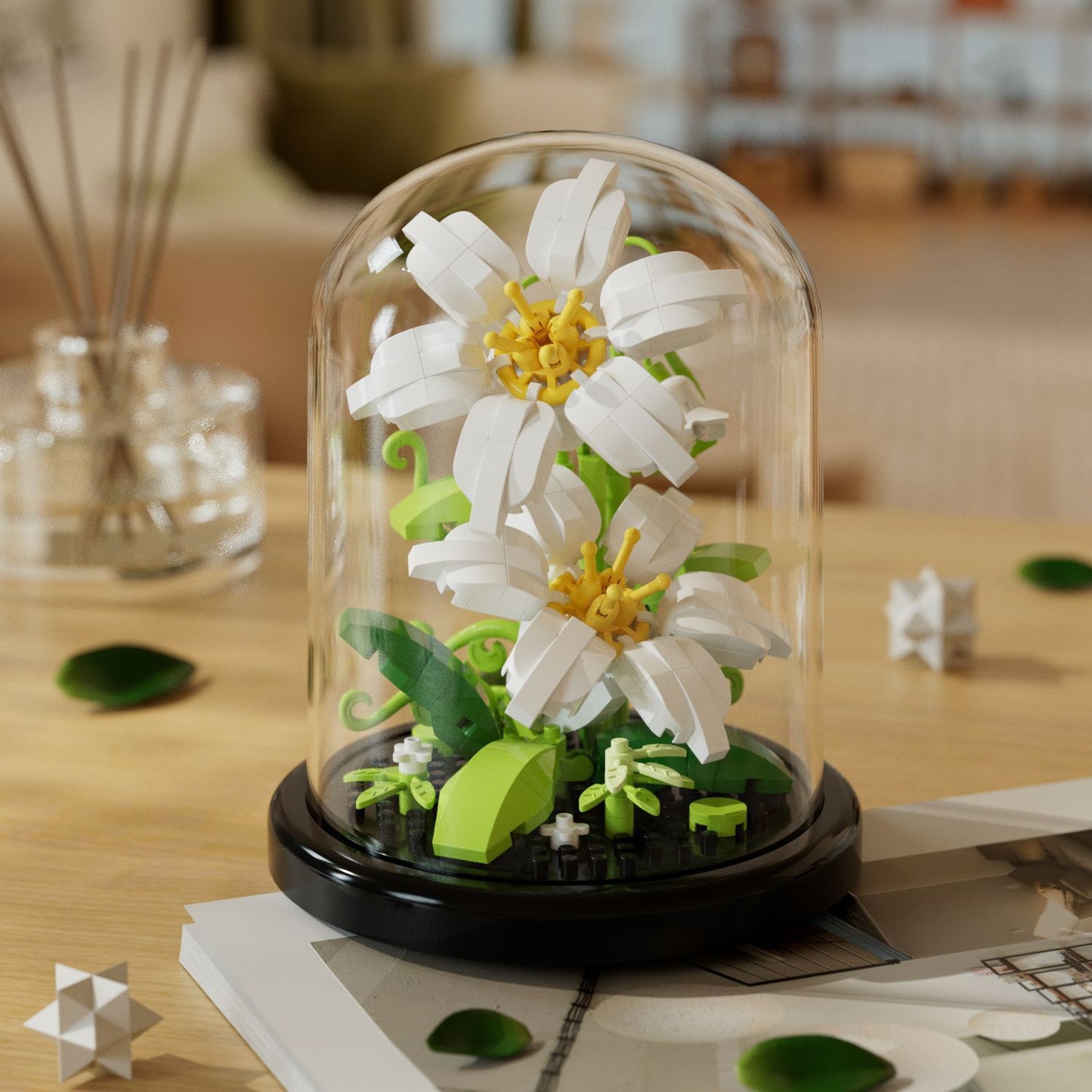 Witte bloemen in stolp