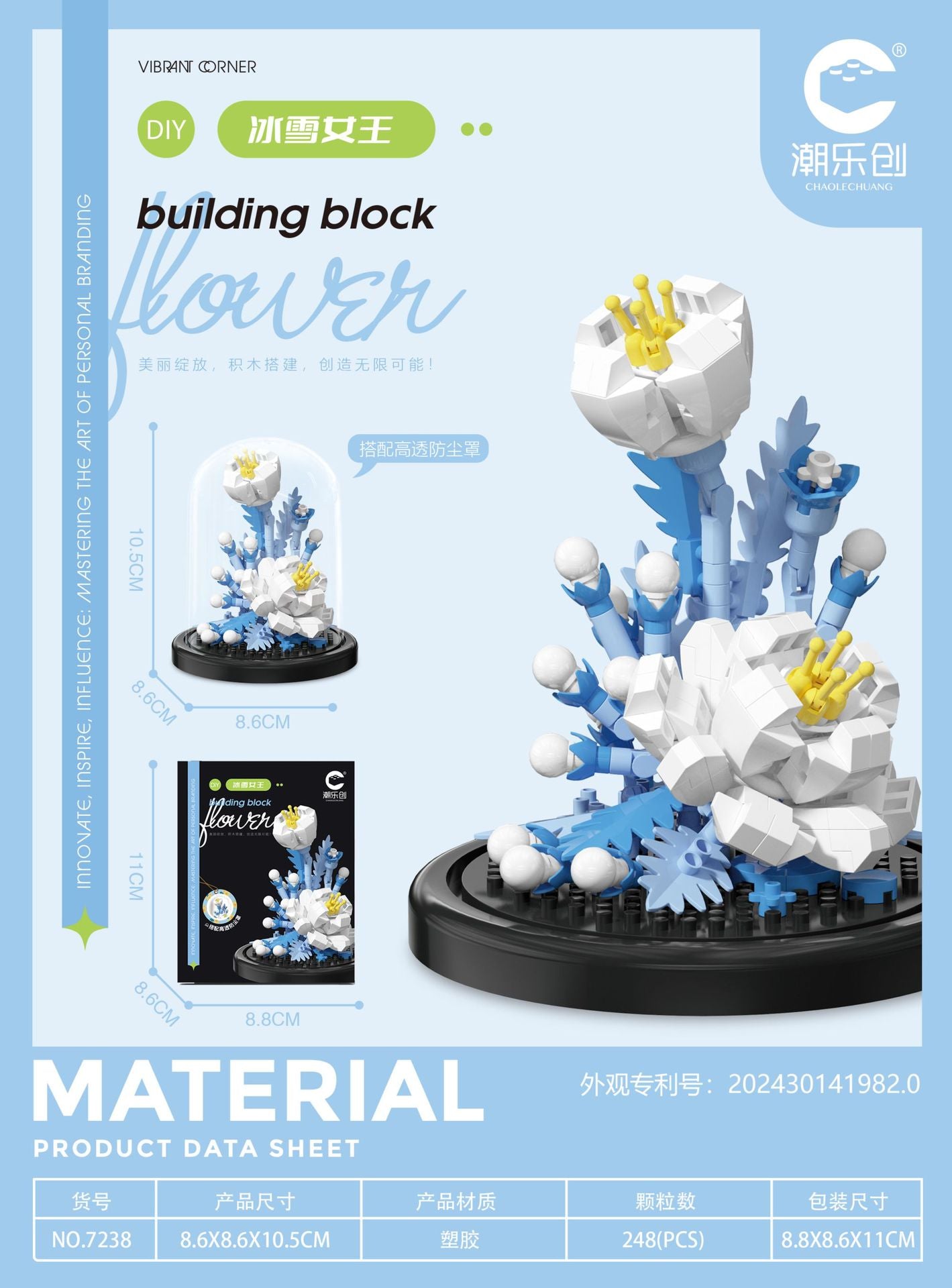 Wit/blauwe bloemen in mini stolp