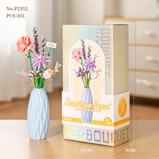 Boeket bloemen in blauwe vaas