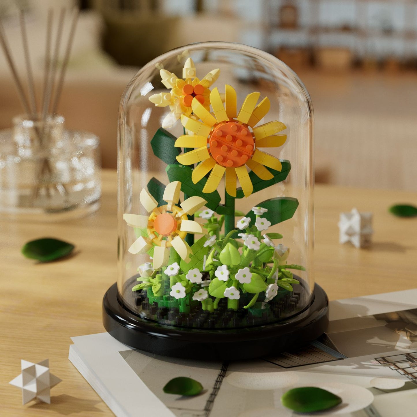 Gele bloemen in stolp